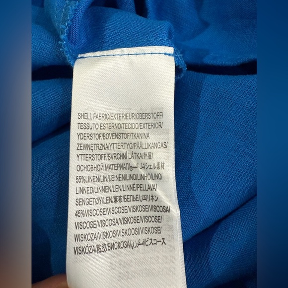 Farm Rio Linen Blend Midi Dress Blue Off-Shoulder Knot Cut-Out Women’s Small - Picture 16 of 16